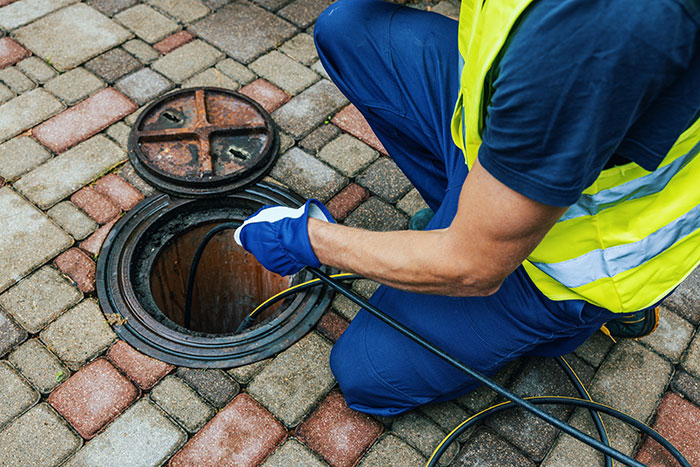 Saunders Plumbing professional using advanced high-pressure water jetting equipment to clear a blocked sewer drain in Johannesburg.